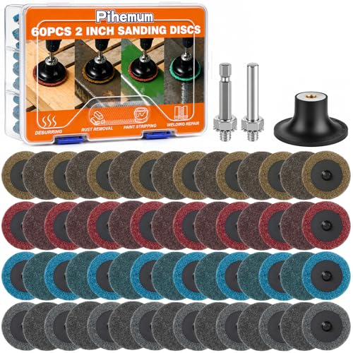 60 Pcs Quick Change Surface Prep Discs, 2 Inch 4-Grit (Coarse to Extra Fine) Aluminium Oxide Nylon Roll Lock Sanding Discs, with 1/4 Round & Hex Shank, for Die Grinder, Grinding, Polishing