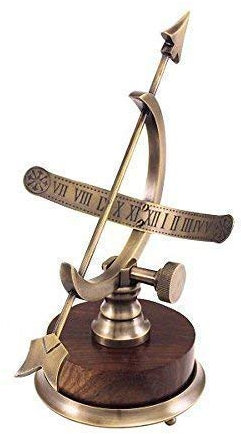 linoows Maritime Tisch Sonnenuhr, Tischsonnenuhr, Nautische Altmessing Sonnenuhr