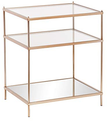 SEI Furniture Knox Side Table - Metallic Gold Metal Frame With Glass Top - Glam Style Décor, Copper