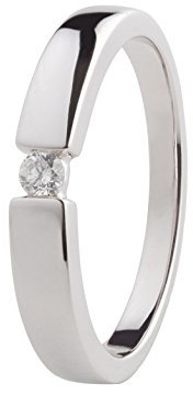 Ardeo Aurum Damenring aus 585 Gold Weißgold mit 0,07 ct Diamant Brillant Spannfasssung Verlobungsring Solitär