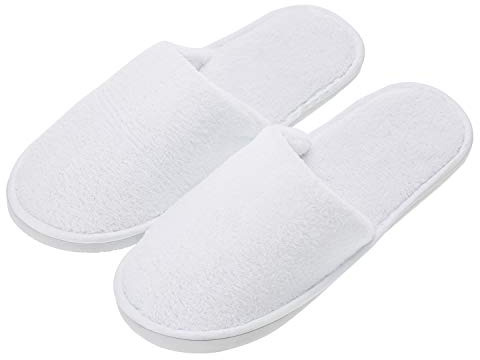 AhfuLife 5 Pairs Hotel Slippers, Closed Toe Spa Slippers, Disposable White Towelling Slippers for Spa Party Guests Bathroom Travel Women Men
