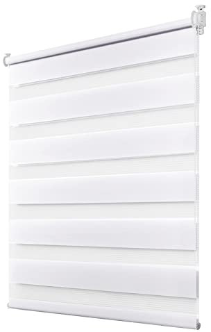 Deswell Doppelrollo Klemmfix ohne Bohren Weiß B85 x H130 cm (Stoffbreite 81cm) Rollos für Fenster ohne Bohren für Fenster mit Lichtdurchlässig & Verdunkelnd/Höhe Stufenlos Verstellbar