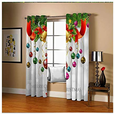 Daesar Tenda Oscurante Due Pannelli, Tenda Interno Finestra Palle di Natale e Campane Tende da Vetro Grigio Rosso Verde Tenda per Oscuranti 137x274CM
