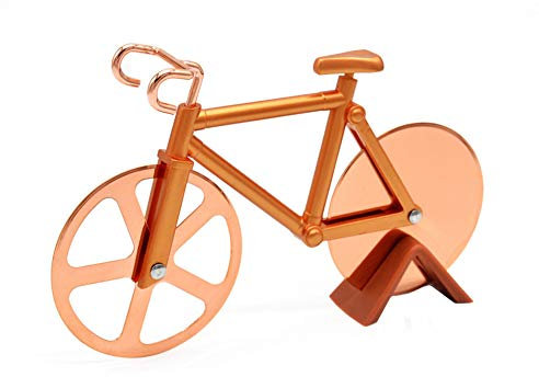 KunLS Pizza cutters Pizza cutter wheel bike pizza cutter bicycle pizza cutter bike shaped pizza cutter Wheel pizza cutter Non-slip pizza cutter Pizza wheel rose gold
