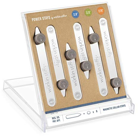Würkin Stiffs Metal Magnetic Collar Stays for Men's Dress Shirts with Storage Case | As Seen on Shark Tank | Power Stays 3 Pack