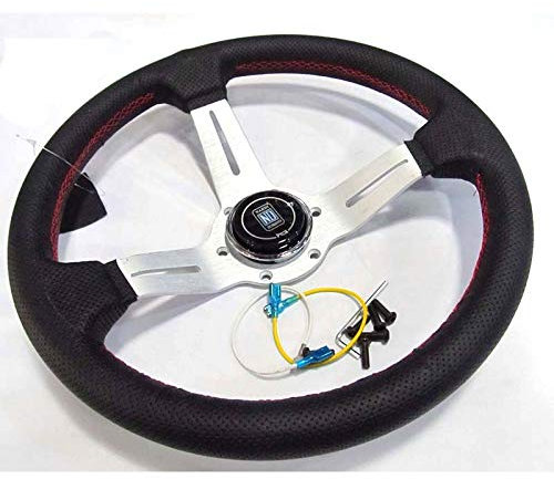 Sportlenkrad Racing-Sport-Entwurf 330mm 13inch Silber Farbe Deep Dish Echtes Leder Tuning treibende laufende Lenkrad-Speichen Sport Lenkrad
