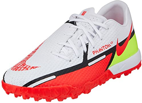 Nike Phantom GT2 Academy TF, Soccer Shoe, White/Bright Crimson-Volt-Black,