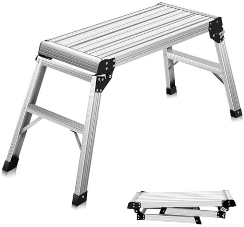 ERGOMASTER Work Platform Bench 30 * 12 Inches Aluminum Drywall Safe CE Approved of Capacity 330 LBS Heavy Duty Portable Bench Folding Ladders Stool w/Non-Slip Mat (Standard)