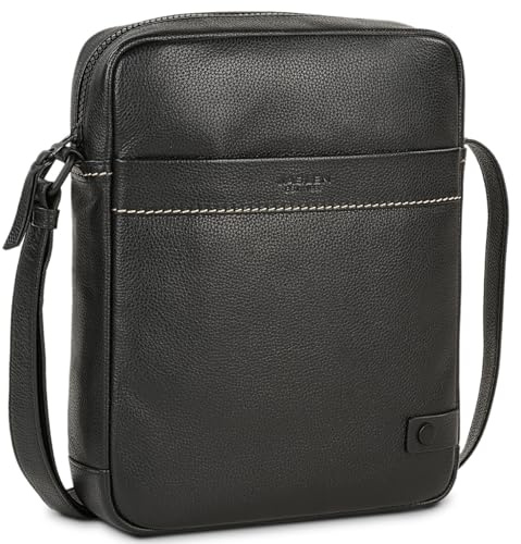JASLEN - Men's Leather Crossbody Messenger Bag Stylish Herrentasche Umhängen Leder Shoulder Bag Vintage Lederhandtasche Herren Casual Travel, Schwarz