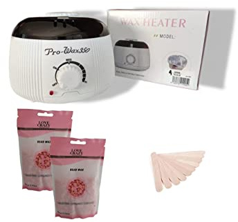 Cris Nails - Kit de Calentador de cera eléctrica + dos bolsitas de frijoles de cera y espátulas, con temperatura ajustable para depilación profesional, modelo ax350