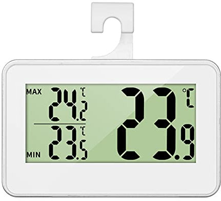 Termómetro para nevera termómetro para refrigerador termómetro mínimo máximo termómetro digital de temperatura congelador monitor con gancho para colgar soporte retráctil y respaldo magnético (blanco)