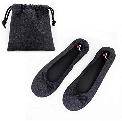 Women's Roll Up Shoes with Carry Bag for Weddings, Nights Out and Races (Black Glitter, Numeric_5)