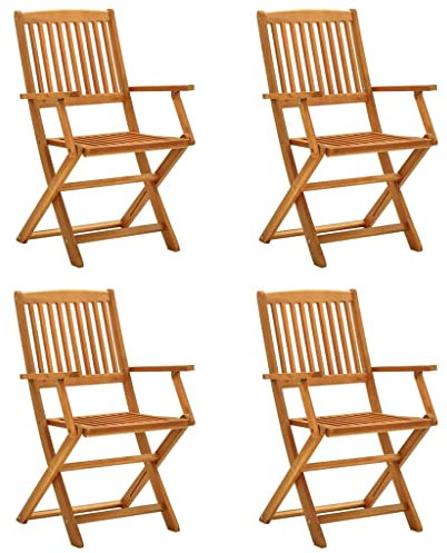 Makastle 4er Set Klappbar Gartenstuhl mit Armlehnen Klappstuhl Klappsessel Gartenstühle Klappstühle Campingstuhl Balkonstuhl Bistrostuhl Gartenmöbel, Braun 53 x 57 x 91 cm
