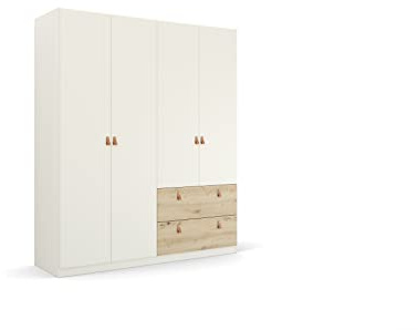Rauch Möbel Quadra-Spin Homey, Schrank, Weiß/Eiche Artisan, Breite 181 cm | Kleiderschrank im Landhausstil 4-türig, 2 Schubladen, für Schlafzimmer, Kinderzimmer, Wohnzimmer, Garderobe, Flur
