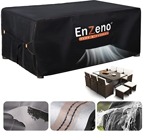 Enzeno Funda Mesa Exterior Impermeable Tela Oxford 420D Funda Muebles Jardin Rectangular Anti Viento con Salidas de Aire Funda Mesa Jardin 180x120x74cm Funda para Muebles de Jardin Exterior Cuadrada