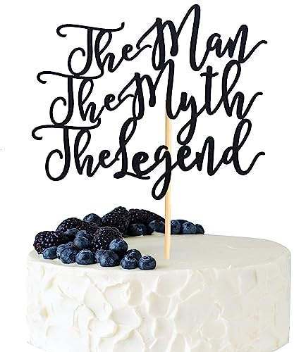 Arthsdite The Man The Myth The Legend Cake Topper Decorations Dad Birthday Theme Happy Father's Day Party Decor Supplies - Black Glitter