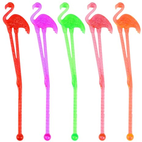 DOERDO DD 50PCS Swizzle Sticks Cocktail Drinks Mixing Bar, Flamingo 5 Colors | Plastic Mixing Stirring Stick, Birthday Wedding Party