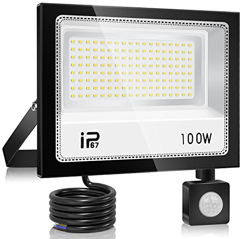 YZYFACAI 100W LED Strahler mit Bewegungsmelder Außen，Superhell 10000LM LED Scheinwerfer，7000K Kaltweiß Scheinwerfer， IP67 Wasserdichte Außenstrahler，für Hinterhof,Garage,Flur,Garten