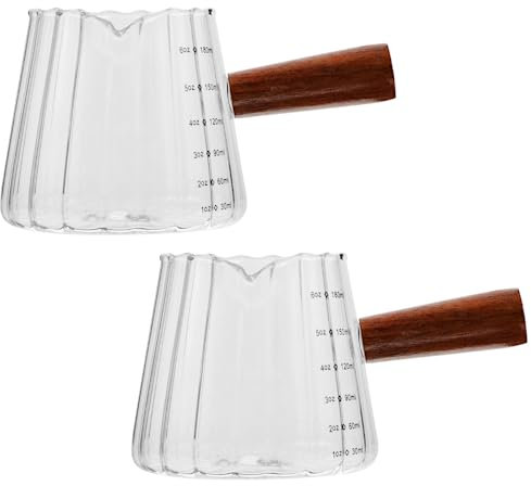 Confezione da 2 tazzine da caffè con manico in legno, misurino in vetro con beccuccio a doppia scala, bicchiere per espresso a forma di V, accessori per caffè espresso in vetro trasparente, brocca per