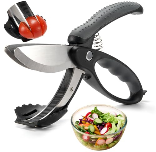 ALEXPHY Salad Scissors, Salad Chopper with Double Blades, Lettuce Chopper, Lettuce Scissors for Chopped Salad, Chopped Salad Chopper Tool for Tossing and Chopping in Salad Bowl (Black)