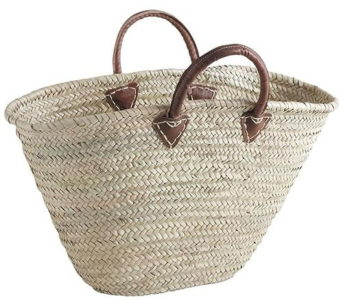 Panier de plage artisanal en feuilles de palmier naturel, cabas polyvalent tressé à la main avec poignées en cuir authentique, style chic décontracté idéal pour la saison estivale