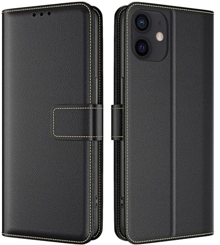 TQIAHF Handyhülle für iPhone 12 / iPhone 12 Pro Hülle Klapphülle Leder Klappbar Tasche Flip Cover Case Schutzhülle mit Kartenfach Stoßfest Komplettschutz Etui Lederhülle Handytasche,Schwarz