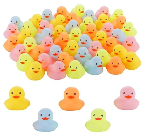 50 Pcs Multicolor Mini Rubber Ducks Baby Bath Toy ,Children Squeak and Float Colored Small Ducks in Bulk Toddlers Shower Duck Decorations Party Favors