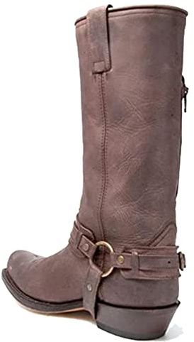 Stivali da Cowboy Occidentali Stivali da Uomo Punta Quadrata PU Stivali in Pelle Vintage Steampunk Scarpe da Cavaliere Tacco Basso Mid Tube Rider Cavallo Stivali da Moto per Cos,Grigio,44