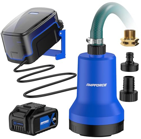 AMPFORCE 20V Cordless Submersible Water Transfer Pump, 1003 GPH Portable Sump Pump, 4.0Ah Battery Powered Water Pump Runtime 1H Ideal for Pool, Spa, Hot Tub, Garden, Flood Relief, and Outdoor Projects
