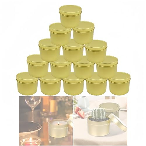 HJYDGJ Tarros Con Tapa, 15 Latas Vacías Para Velas, Tapas de Rosca, Latas de Metal de 50 x 40 mm, Para Manualidades, Joyas, Fabricación de Velas (Color Dorado)