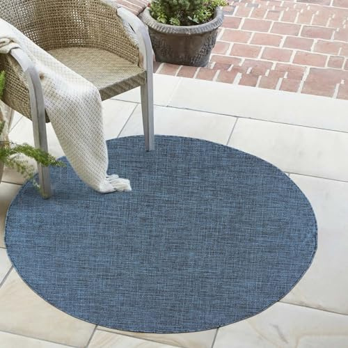 Mazovia Outdoor-Teppich Terrasse Ø240cm Rund Blau Einfarbig Wetterfest | Balkon Teppich für Garten Pflegeleicht UV-Beständig Tierfreundlich Wasserabweisend Robust Kurzflor Minimalistisch Synthetisch