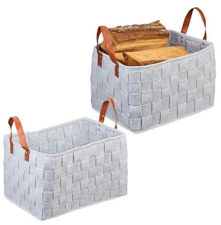 2 x Aufbewahrungskorb aus Filz, Faltbare Aufbewahrungsbox, Filzkorb mit Henkeln, H x B x T: 26 x 40 x 30 cm, hellgrau
