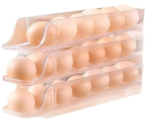 Jorzer Eierhalter für den Kühlschrank Eierregal 3 Ebenen Eierablage stapelbarer Eierspender fasst 21 Eier automatisch rollende durchsichtige Kühlschrank Eier Organizer und Aufbewahrung mit Deckel