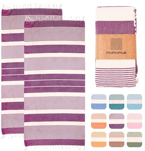 MOMOMUS Pack da 2 XL Foutas - 100% Cotone, Compatti, Ultra Morbidi - Ideali come Teli da Mare Grandi o Asciugamani da Mare in Cotone per Spiaggia, Piscina e Spa - Viola, 90x180cm