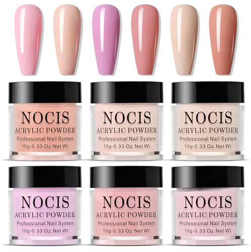 NLFOX Nude Acrylic Powder Set - 6 Colors Crystal Acrylic Nail Powder - Pink Orange Tone Nail Powder for Acrylic False Nails Extension & Nail Carving - No Need Nail Lamp