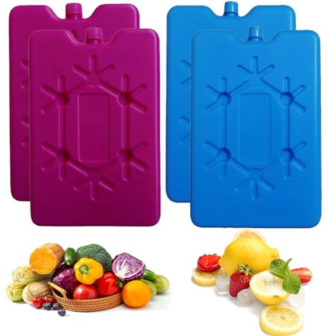 KARELLS 4 Stück Kühlakkus für Kühltasche,Kühlakkus à 200 ml,Wiederverwendbarer Ultradünner Kühlelement-Lange Kühlung für Outdoor-Aktivitäten,Schule,Picknick,Camping,Bleu/Rosy