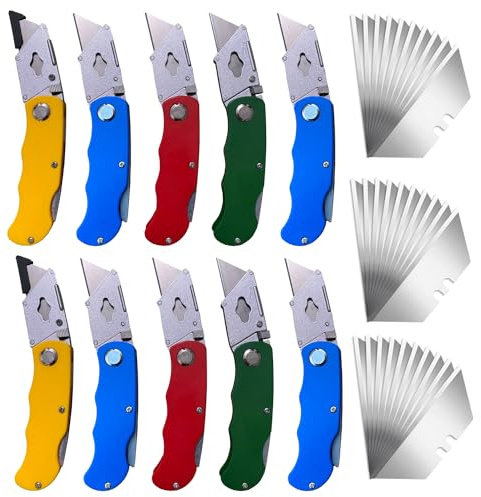 10Pcs Folding utility Knives & 30Pcs Blades Set for Crafts, Heavy Duty Retractable Box Cutters, Exacto Knife, Paper Cutter (Heavy Utility Knife)