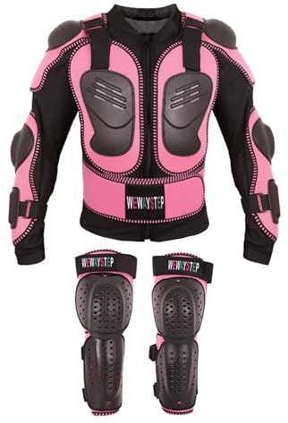 Kids Motorcycle Jacket Dirt Bike Gear,Motocross Spine Chest Protector Armor Suit with Knee Shin Guards Full Body Armor Jacket (US, Alpha, X-Small, Regular, Pink)
