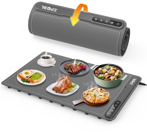 Warming Mat for Food -Electric Food Warming Tray (24x16), Rapid Full-Surface Heating, Portable & Rollable Versatile Food Warmer for Countertop, Perfect for Gatherings, Parties &Everyday Use(GRAY)