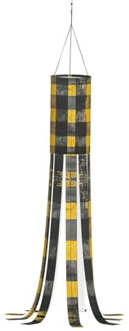 SABFWF Windsack mit Karomuster, für Herbst, Winter, Thanksgiving, Outdoor und Geister-Thema, Windsack mit Stange, Gelb / Grau / Schwarz