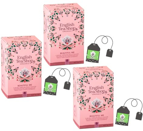 English Tea Shop | Tisana Bellezza con Gotu Kola, Mirtilli Rossi, Petali di Rosa | Infuso Bio Fruttato con Camomilla e Ibisco - 3 x 20 Filtri (90 Gr)