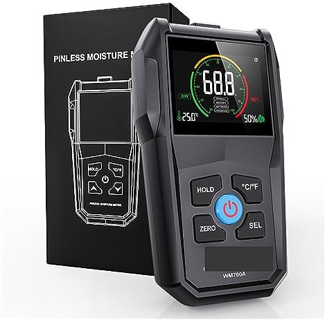 HPHPH Misuratore umidità, Schermo a Colori Misuratore di umidità del Legno Senza Contatto umidità Ambientale Rilevamento a Temperatura Rilevatore di umidità,Igrometro Professionale(WM700A)