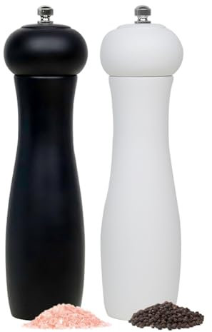 Wellong Wooden Salt and Pepper Grinder Set, 8 Inches Salt Grinder with Adjustable Coarseness Pepper Mill, Refillable Manual Salt Grinder, Oak Wood Salt and Pepper Grinder Mill for Kitchen - 2 Pack