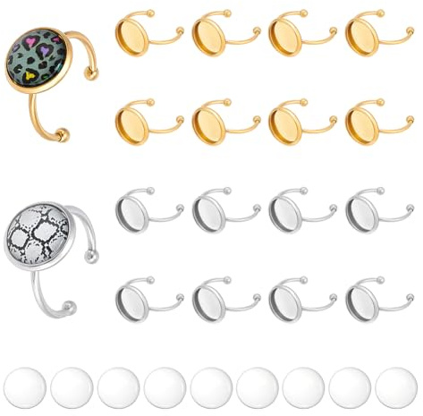 UNICRAFTALE 20 Set 2 Farben Blanke Fingerringe Cabochon Kuppelring Edelstahl Flache Pad Ringkomponenten Cabochon Tablett 12mm Offene Manschetten Lünettentablett Flaches Ringtablett Für Die Herstellung