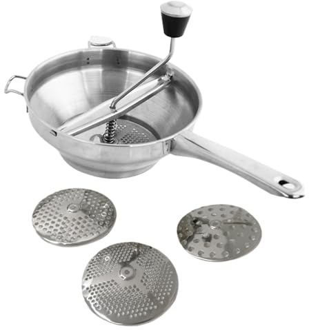 Food Mill Hand Crank, Food Mill for Tomato Sauce, Stainless Steel Food Mill, Ergonomic Food Grinder, Hand Crank Chopper, Kitchen Mill with Handle for Applesauce and Tomato Sow