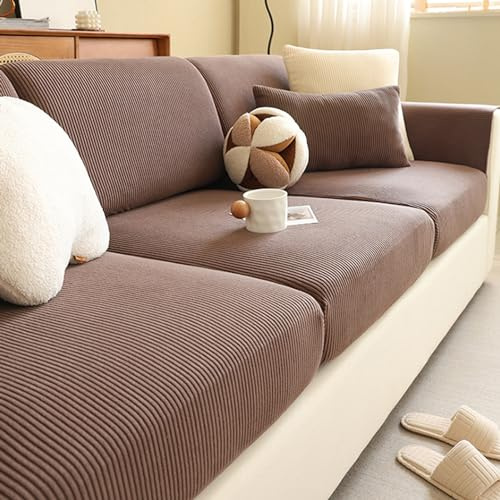 Gleedipre Flexibler Sofabezug Cord Sitzkissen Rückenlehne Schutzbezug Für alle Jahreszeiten Sofa-Spannbettlaken(Braun,65–85 cm x 135–165 cm)