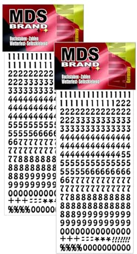 MDS Brand 8mm Zahlen Aufkleber Schwarz 0-9, Schriftgröße ca. 8 mm, selbstklebend, wetterfest, klein, Nummer Ziffer Klebezahlen Sticker Hausnummern aus Folie zum Aufkleben (2, Zahlen)