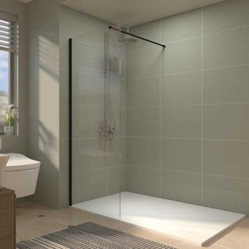 Aquariss 700mm Black Framed Walkin Shower Screen 8mm Safety Clear Shower Glass Door Panel Reversible Easy Clean Wetroom Shower Enclosure Cubicle