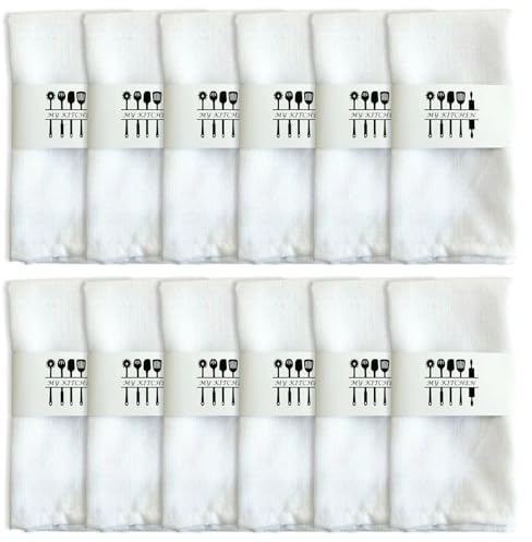 Stoffservietten Leinenservietten, 12er-Pack 40X40CM Hochwertige Baumwolle 100% Natur Stoffservietten, Kitchen Stoff-servietten Tischdekoration für Weihnachten, Edle Hochzeit, Geburtstag (Weiß)
