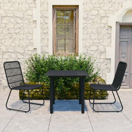 KLYEON 3-TLG. Garten-Essgruppe Poly Rattan und Glas Gartenmöbel, Gartenmöbel-Sets